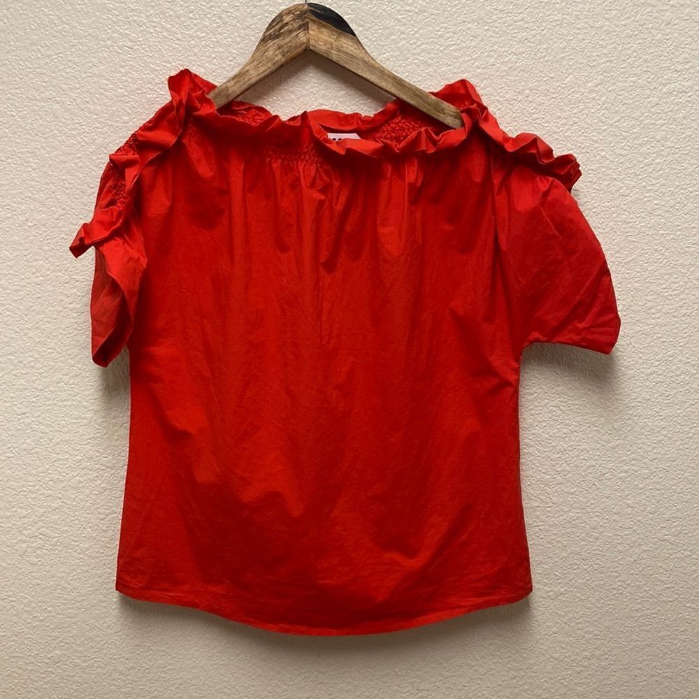 MSGM Red Ruffled Off-Shoulder Blouse